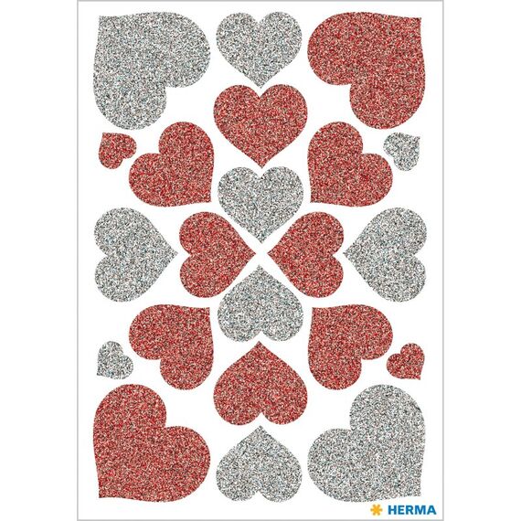 HERMA Herzen Rot & Silber, Glittery