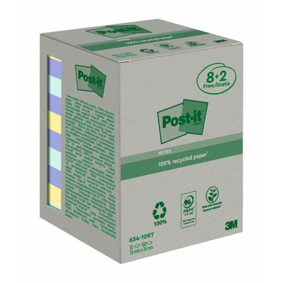 Post-It 654-RCP10 Klebezettel Quadratisch Türkis, Violett, Gelb 100 Blätter Selbstklebend