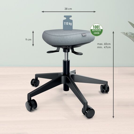 Leitz 65770095 Sattelstuhl Gepolsterter Sitz Grau Schaum Schwarz Lenkrollen Metall, 7 image