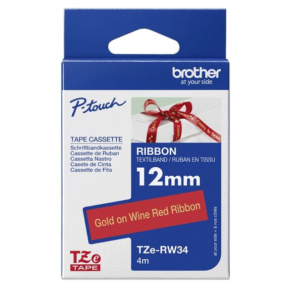 Brother TZE-RW34 Etiketten erstellendes Band Gold auf Rot, 4 image