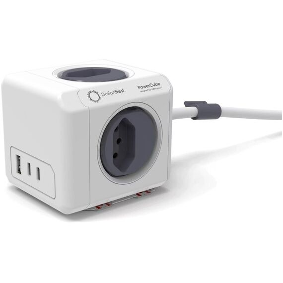 Allocacoc PowerCube 35W Verlängerungskabel 1,5 m 4 AC-Ausgänge Drinnen Grau, Weiß