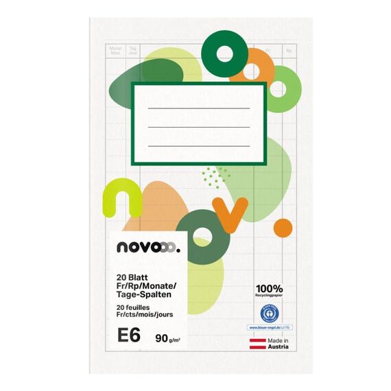 novooo. 729767 Notizbuch A6 20 Blätter Grün, Weiß