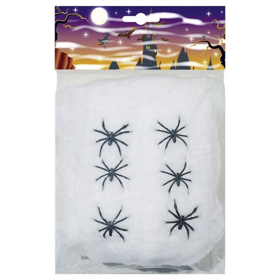 Max Bersinger Halloween Spinnennetz weiss 100 g, mit 6 schwarzen Spinnen