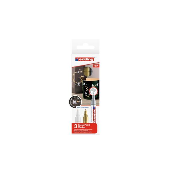 Edding 750 Permanent-Marker Feine Spitze Gold, Silber, Weiß 3 Stück(e)