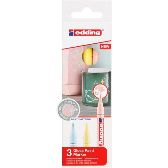 Edding 751 Permanent-Marker Rundspitze Blau, Pink, Gelb 3 Stück(e)