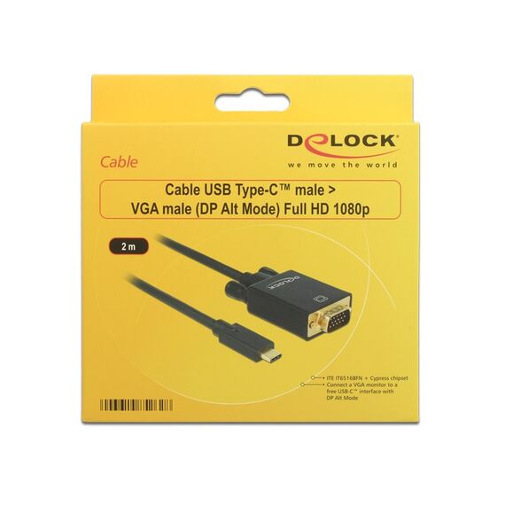 DeLOCK 85262 Videokabel-Adapter 2 m USB Typ-C VGA (D-Sub) Schwarz, Farbe: Schwarz, Länge: 2 m
