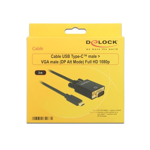 DeLOCK 85263 Videokabel-Adapter 3 m USB Typ-C VGA (D-Sub) Schwarz, Farbe: Schwarz, Länge: 3 m