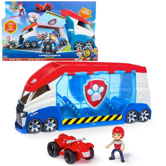 PAW Patrol - Launch'n Rescue Patroller, Teamfahrzeug 55,8 cm, mit Ryder-Figur und Quad-Basisfahrzeug, Doppel-Startkatapult und Geräuscheffekte, Platz für 6 Fahrzeuge, ab 3 Jahren