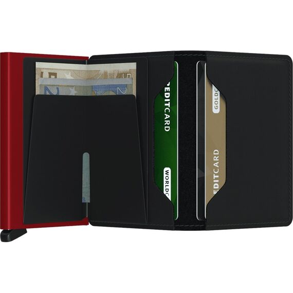 Secrid Slimwallet Briefttasche Schwarz, Rot Aluminium, Echtes Leder, 3 image