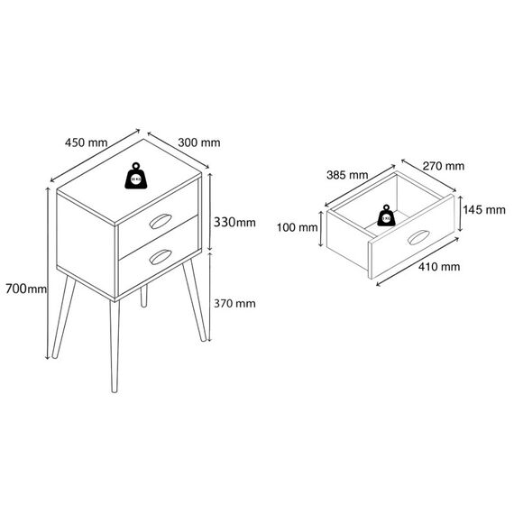 VCM Morgenthaler Singol XXL Nachttisch 2 Schublade(n) Anthrazit, Weiß, 4 image