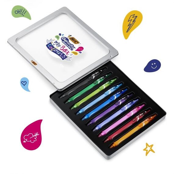 BIC My Box Of Colours Ausziehbarer Gelschreiber Schwarz, Blau, Grün, Orange, Pink, Violett, Rot, Türkis 10 Stück(e)