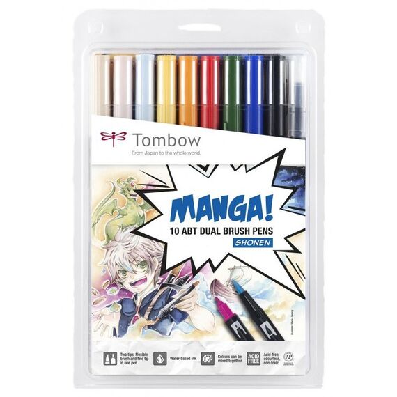 Tombow ABT-10C-MANGA1 Filzstift Fein / Mittel Schwarz, Blau, Grün, Grau, Orange, Pink, Gelb 10 Stück(e)