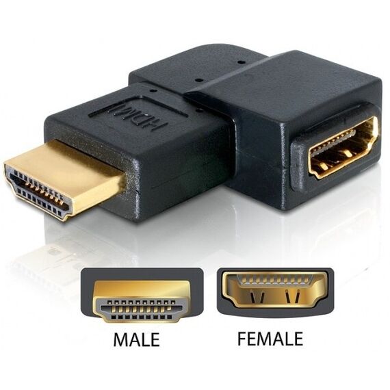 DeLOCK Adapter HDMI male > HDMI female 90° left HDMI 1.3 Schwarz