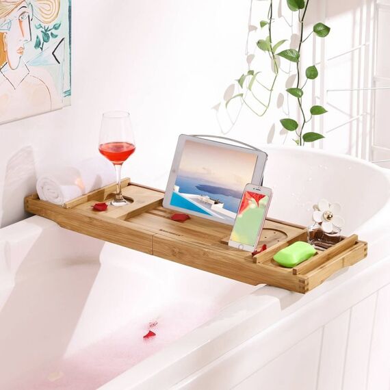 Songmics BCB88Y Badewannenablage Holz Bambus, 3 image