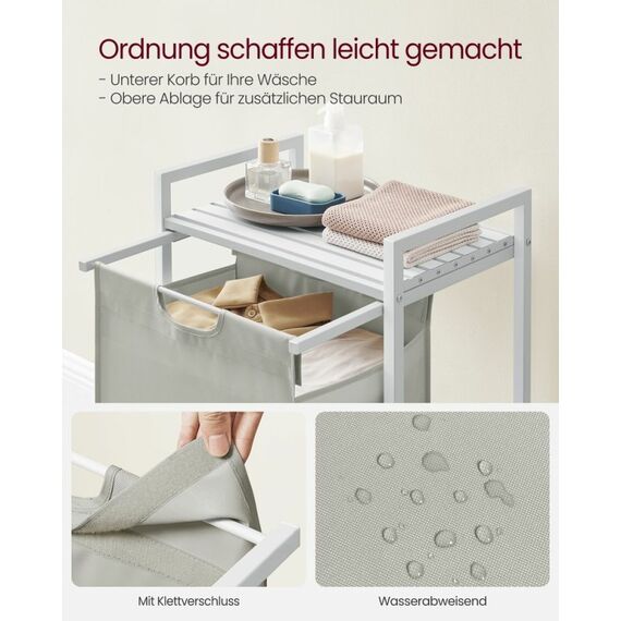 Vasagle BLH101W01 Wäschekorb 65 l Rechteckig Stoff, MDF-Platten, Oxford, Stahl Cremefarben, Weiß, Farbe: Cremefarben, Weiß, 2 image