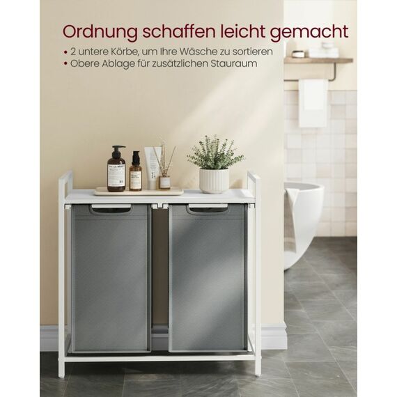 Vasagle BLH201W11 Wäschekorb 92 l Rechteckig MDF-Platten, Oxford, Stahl Grau, 2 image