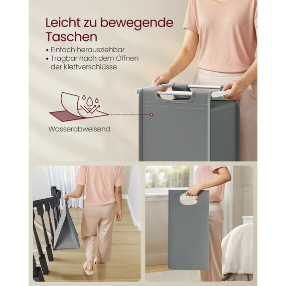 Vasagle BLH201W11 Wäschekorb 92 l Rechteckig MDF-Platten, Oxford, Stahl Grau, 5 image