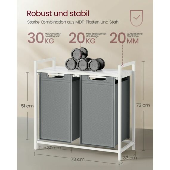 Vasagle BLH201W11 Wäschekorb 92 l Rechteckig MDF-Platten, Oxford, Stahl Grau, 6 image