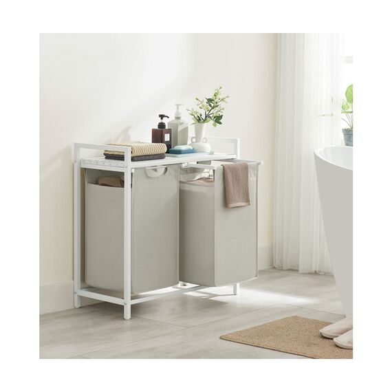 Songmics BLH201W01 Wäschekorb 92 l Rechteckig MDF-Platten, Oxford, Stahl Weiß, 3 image