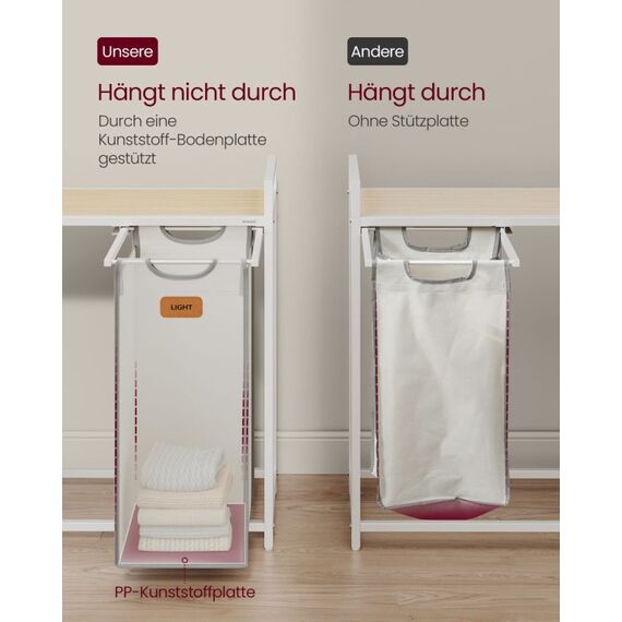 Vasagle BLH203G01 Wäschekorb 150 l Rechteckig Spanholzplatte, Oxford, Stahl Beige, Grau, Weiß, 5 image