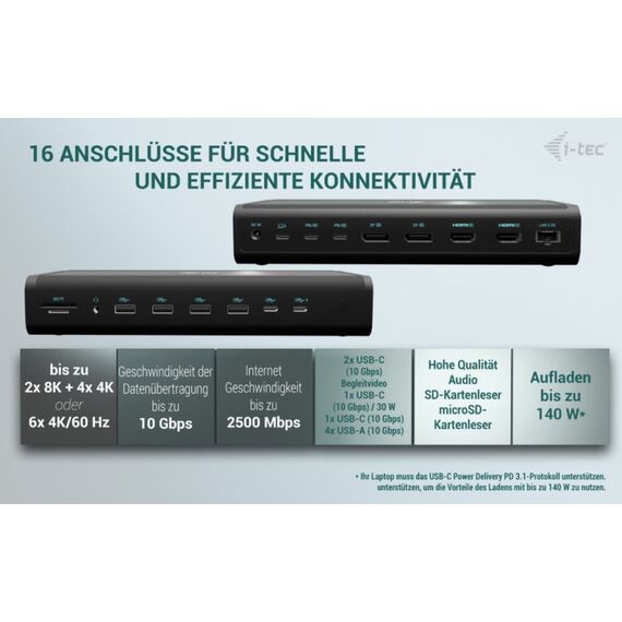 i-tec Universal 6x 4K/60Hz Display Docking Station + Power Delivery 140W, 4 image