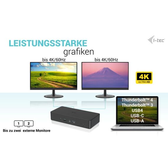 i-tec USB 3.0 / USB-C / Thunderbolt 3 Professional Dual 4K Display Docking Station Generation 2 + Power Delivery 100W, 7 image