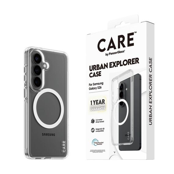 PanzerGlass CARE™ by ® Urban Explorer Case Transparent m. Weiss Qi Samsung Galaxy S26, 6 image