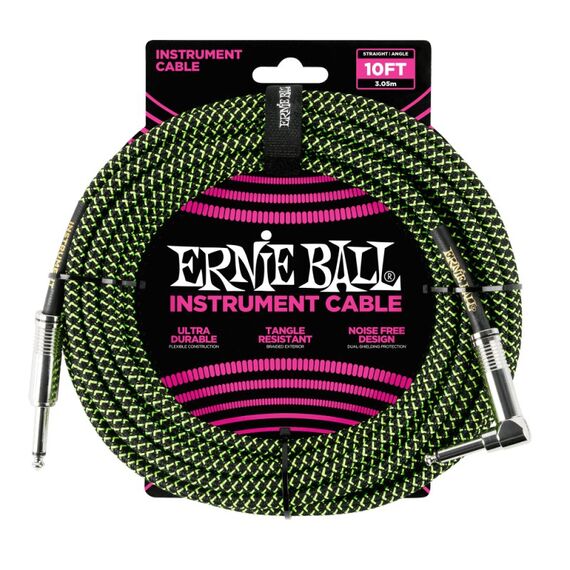 Ernie Ball P06077 Audio-Kabel 3,05 m 6.35mm Schwarz, Grün