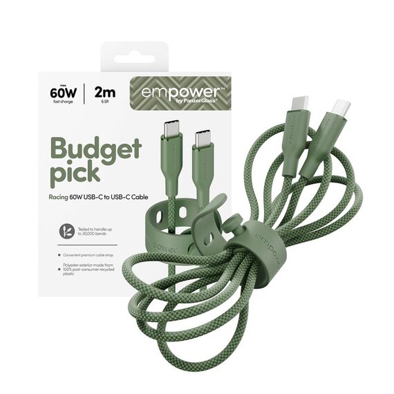 PanzerGlass empower™ by ® Racing 60W USB-C to USB-C Kabel | USB 2.0 | 2M | Sage, Farbe: Grün, 5 image