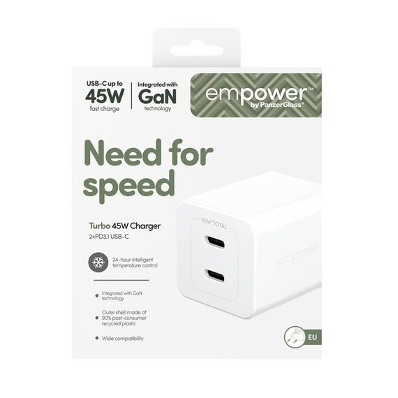 PanzerGlass empower™ by ® Turbo 45W Ladegarät inkl. 2 x USB-C | EU Anschluss | Silber Weiß, 3 image
