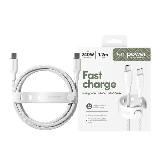 PanzerGlass empower™ by ® Racing 240W USB-C to USB-C Kabel | USB 2.0 | 1.2M | Silber Weiß, Farbe: Weiß, 2 image