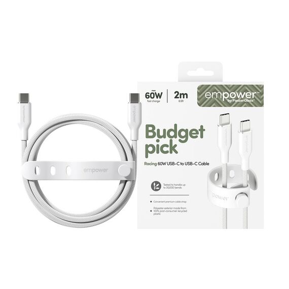 PanzerGlass empower™ by ® Racing 60W USB-C to USB-C Kabel | USB 2.0 | 2M | Silber Weiß, Farbe: Weiß, 2 image
