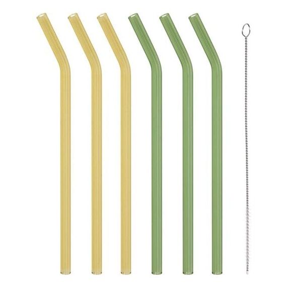 Furber. F-CD1200120 Wiederverwendbarer Trinkhalm Grün, Gelb Glas 6 Stück(e)