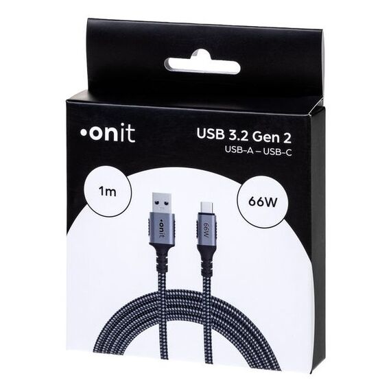 ONIT F02678 USB Kabel USB 3.2 Gen 2 (3.1 Gen 2) 1 m USB C USB A 10 Gbit/s 66 W Schwarz, Grau, Farbe: Schwarz, Grau, Länge: 1 m, 3 image