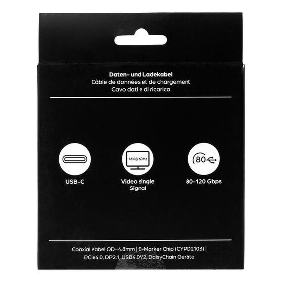 ONIT F02881 Thunderbolt-Kabel 2 m 120 Gbit/s Schwarz, Grau, Farbe: Schwarz, Grau, Länge: 2 m, 4 image