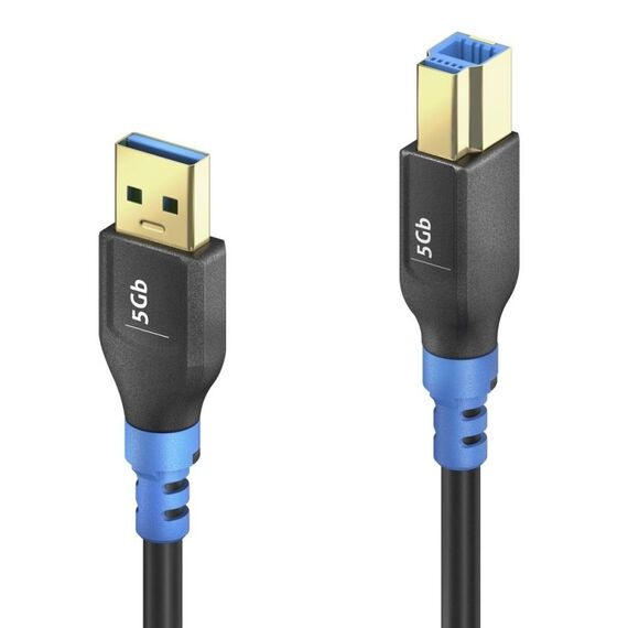 PureLink FI-U300-015 USB Kabel USB 3.2 Gen 1 (3.1 Gen 1) 1,5 m USB A USB B 5 Gbit/s 10 W Schwarz, Blau, Farbe: Schwarz, Blau, Länge: 1,5 m