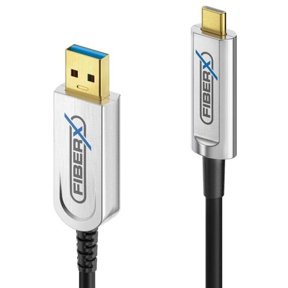 FiberX FX-I630-050 USB Kabel USB 3.2 Gen 1 (3.1 Gen 1) 50 m USB C USB A 10 Gbit/s 4,5 W Schwarz, Silber, Farbe: Schwarz, Silber, Länge: 50 m