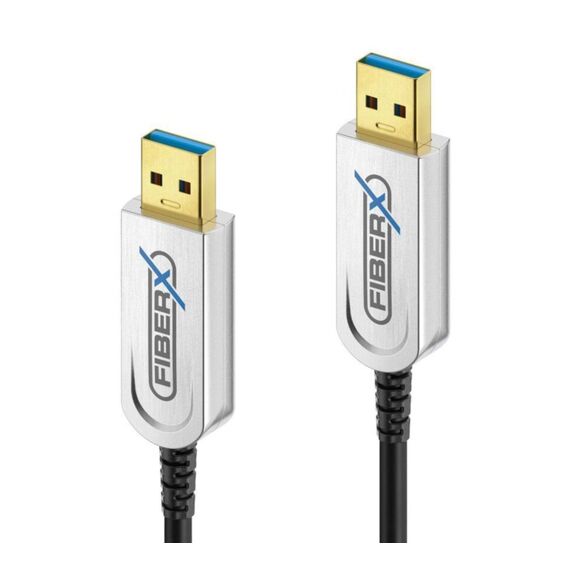FiberX FX-I640-015 USB Kabel USB 3.2 Gen 1 (3.1 Gen 1) 15 m USB A 10 Gbit/s 4,5 W Schwarz, Silber, Farbe: Schwarz, Silber, Länge: 15 m
