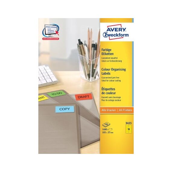 Avery Farbige Etiketten, gelb, 105 x 37 mm, permanent