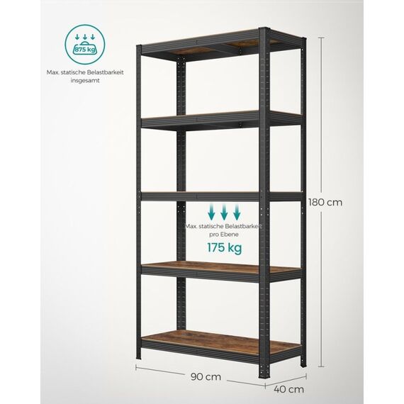 Songmics GLR040B11 Regal Regalboden Freistehend Spanholzplatte, Stahl Schwarz, Braun, 5 image
