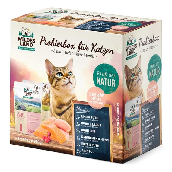 Wildes Land Feline Adult Pouch Probierbox 8x100g