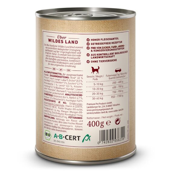 Wildes Land BIO Adult Rind, Karotte, Kartoffel 400 g