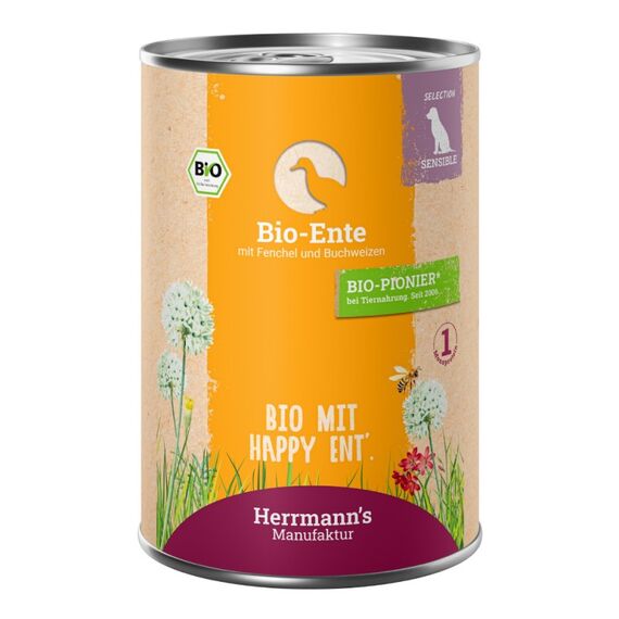 Herrmann's Manufaktur HM006982 Hunde-Dosenfutter Buchweizen, Ente Adult 400 g