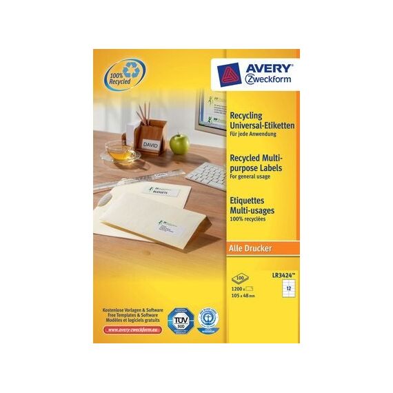 Avery LR3424 selbstklebendes Etikett Weiß 1200 Stück(e)