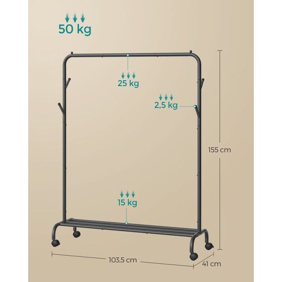 Songmics HSR131B01 Gaderobe Bodenstehend 4 Haken Schwarz, 5 image