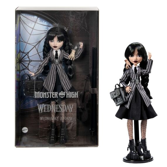 Monster High Wednesday Sammelpuppe, Wednesday Addams in Nevermore Academy Uniform mit Eiskaltem Händchen