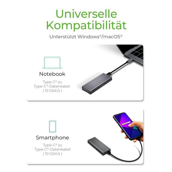 ICY BOX IB-1817M-C31, Type-C® USB 3.2 Gen 2 zu PCIe NVMe M.2 2230/2242/2260/2280 SSD Gehäuse mit Schreibschutz