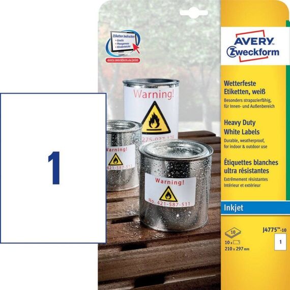 Avery J4775-10 selbstklebendes Etikett Rechteck Permanent Weiß 10 Stück(e)