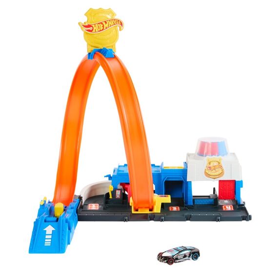 Hot Wheels City Super Polizeiwache-Spielset mit Spielzeug-Polizeiwagen im Maßstab 1:64 und anpassbarer Rennbahn mit Looping., 4 image