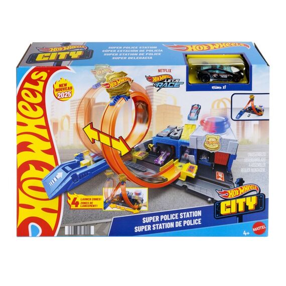 Hot Wheels City Super Polizeiwache-Spielset mit Spielzeug-Polizeiwagen im Maßstab 1:64 und anpassbarer Rennbahn mit Looping., 5 image